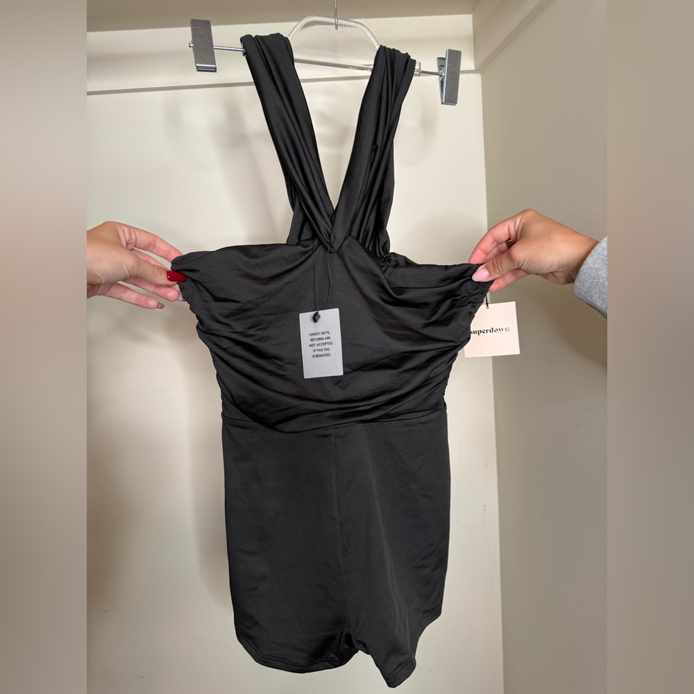 Superdown Black Ruched Backless Dress